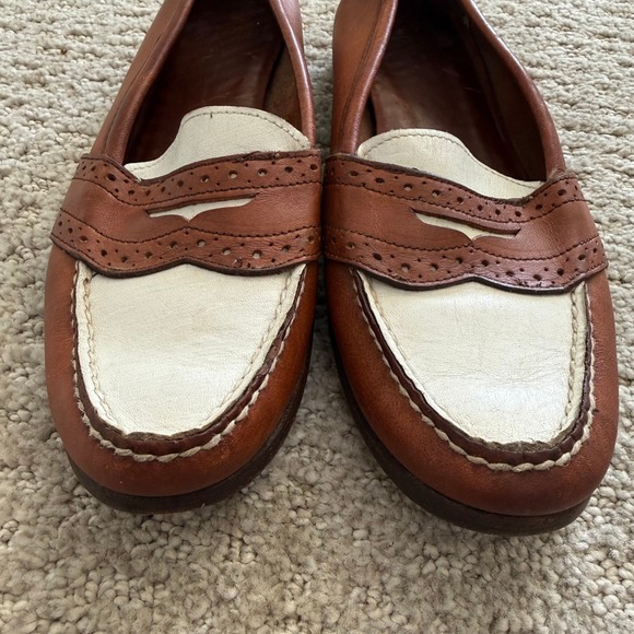 VINTAGE 80s RALPH LAUREN Two Tone Leather Penny Loafers 7.5 AA BENCH MADE MAINE - Picture 9 of 10
